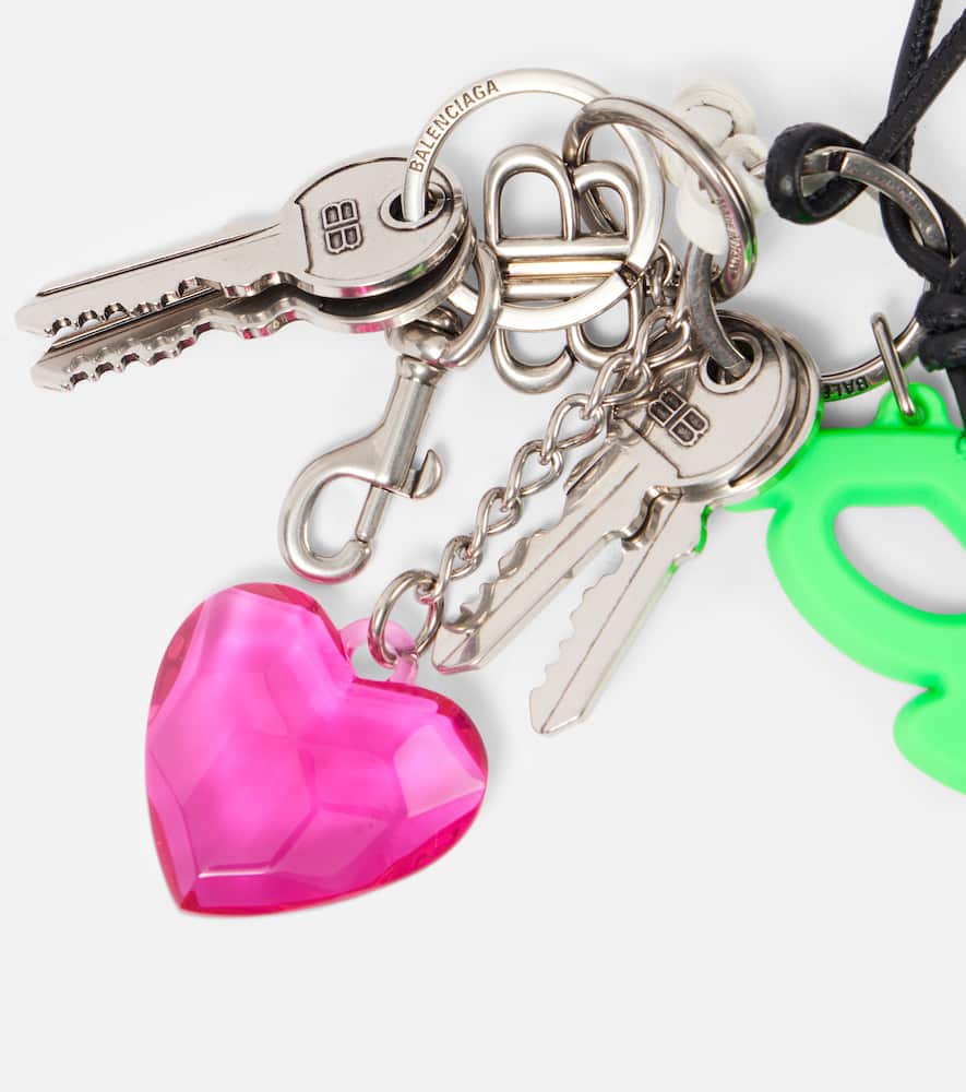Balenciaga Aki Keychain W/ Leather & Brass Charms In Multicolor