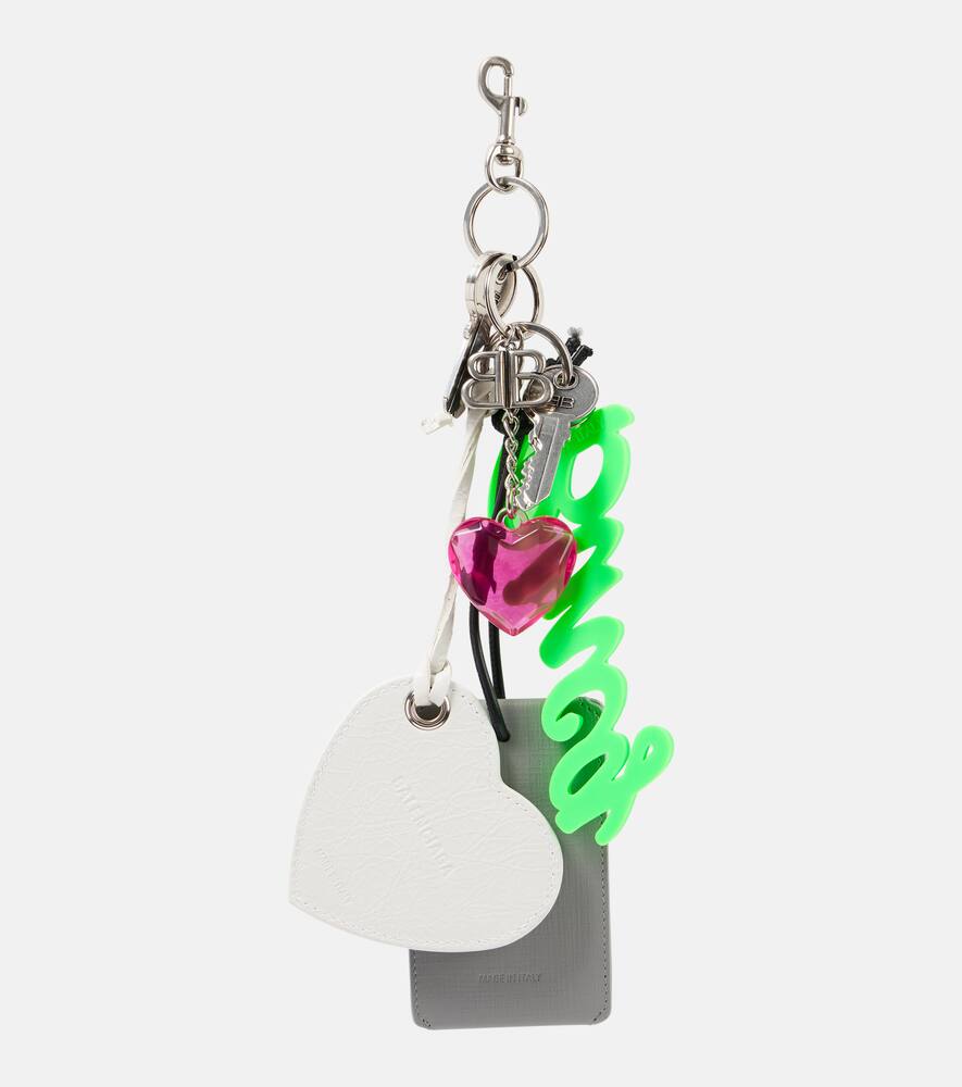 Balenciaga Aki Keychain W/ Leather & Brass Charms In Multicolor