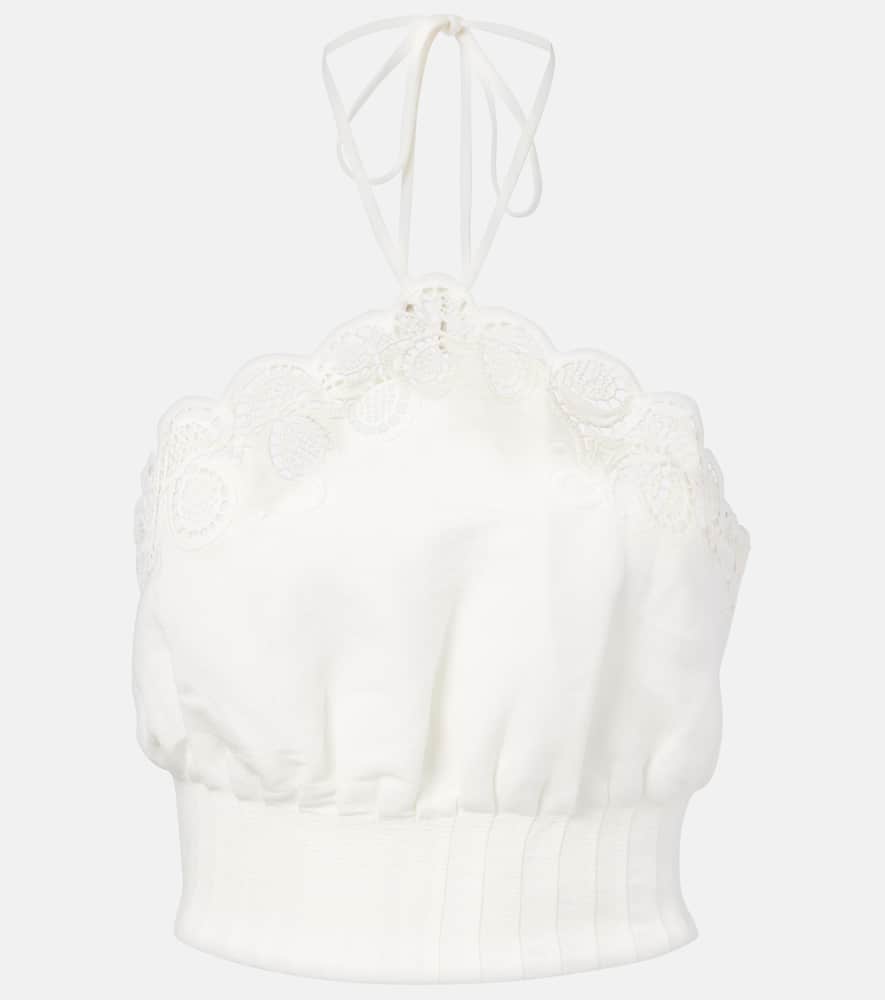 Simkhai Mellie Scalloped Linen-blend Crop Top In White