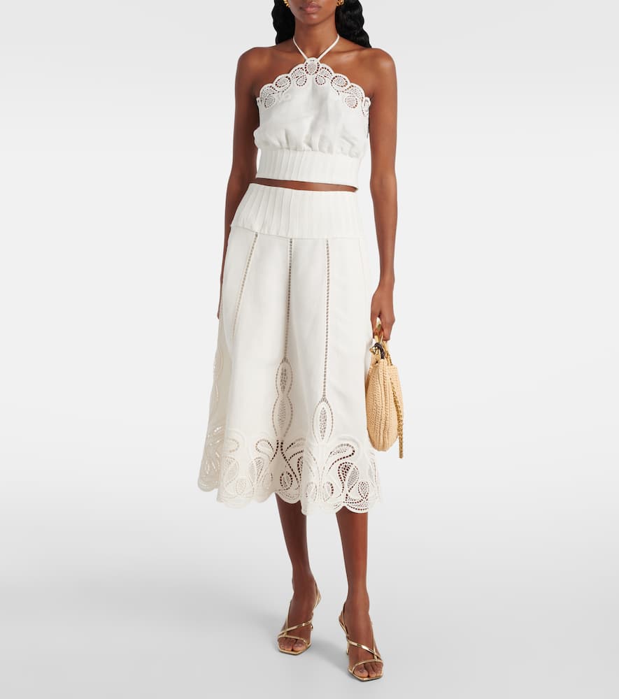 Simkhai Mellie Scalloped Linen-blend Crop Top In White