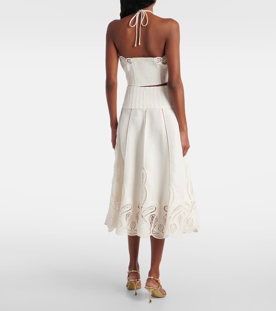 Simkhai Mellie Scalloped Linen-blend Crop Top In White