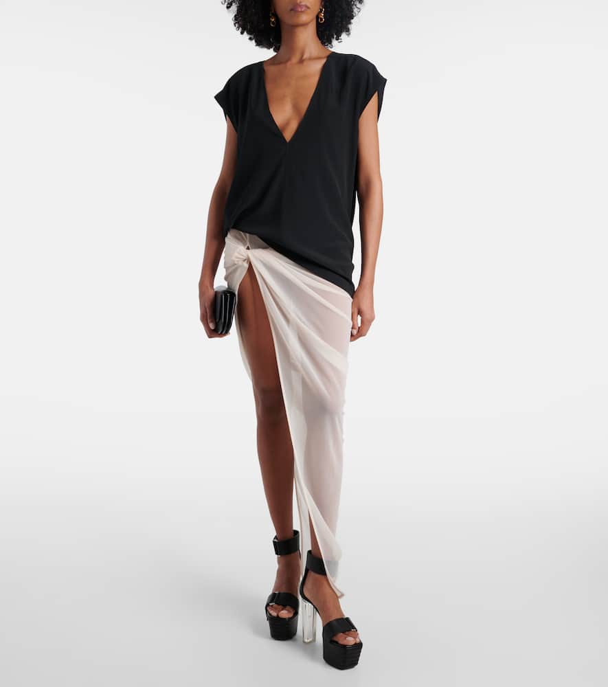 Rick Owens Twist Edfu Asymmetric Draped Jersey Maxi Skirt In Dove 
