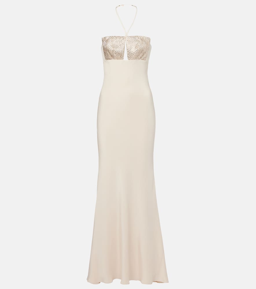 Roland Mouret Halterneck Embellished Silk Gown
