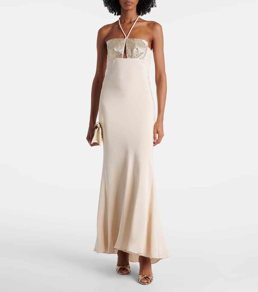 Roland Mouret Halterneck Embellished Silk Gown