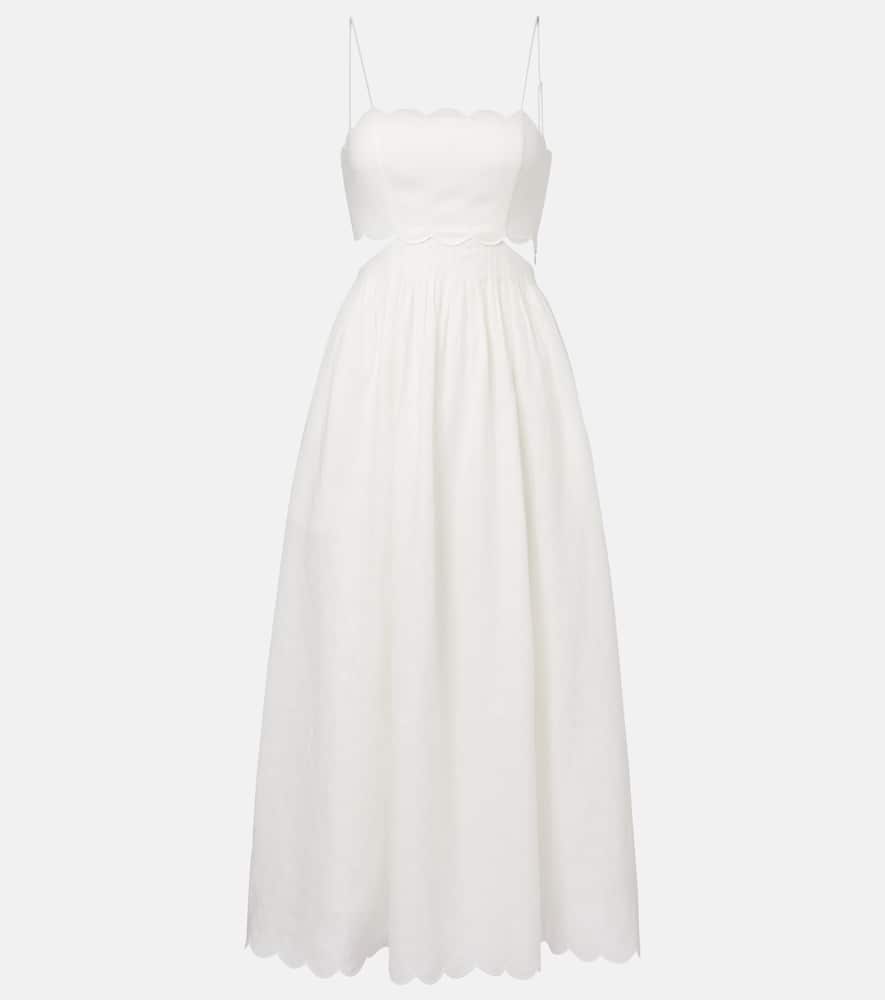 Zimmermann Devi Scallop-edge Cutout Linen-voile Midi Dress