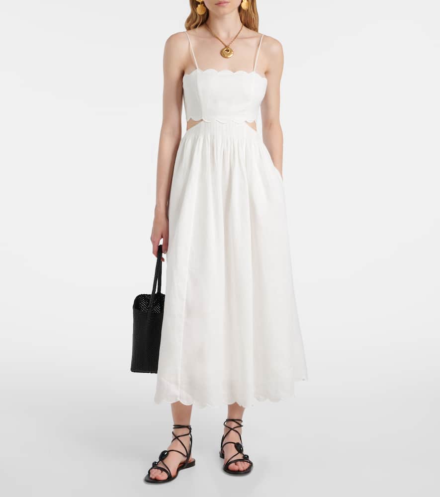 Zimmermann Devi Scallop-edge Cutout Linen-voile Midi Dress