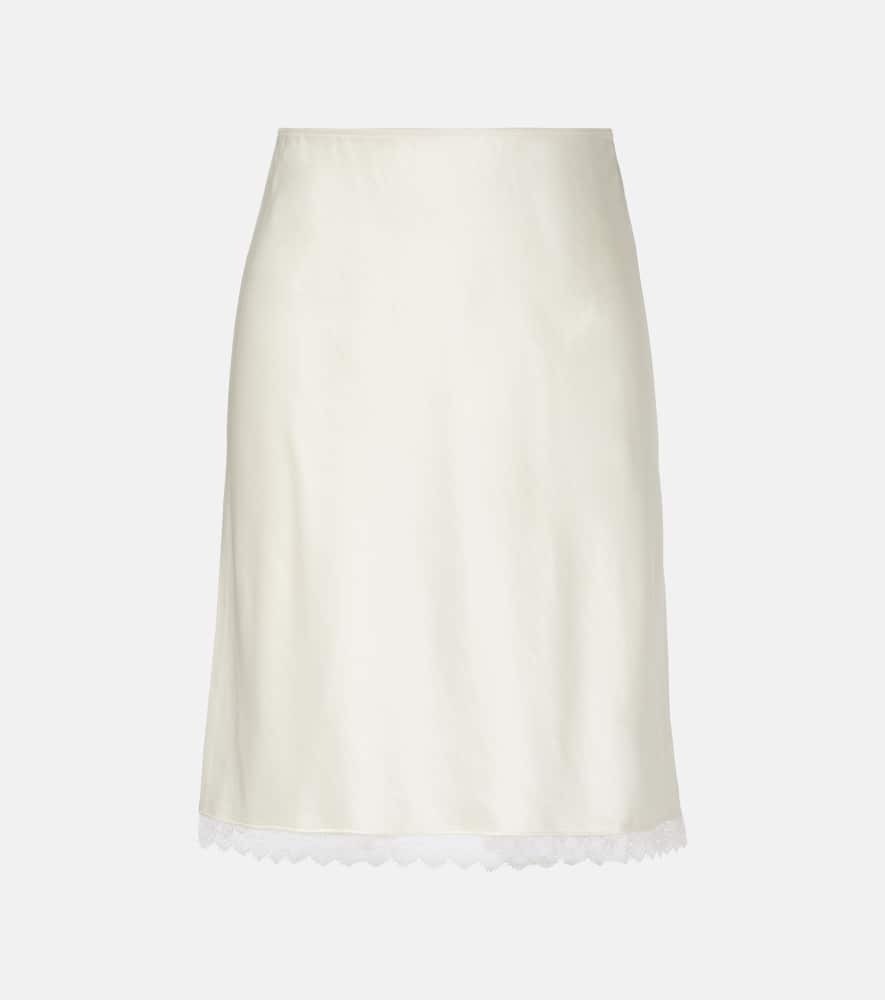 Barb lace-trimmed satin slip skirt