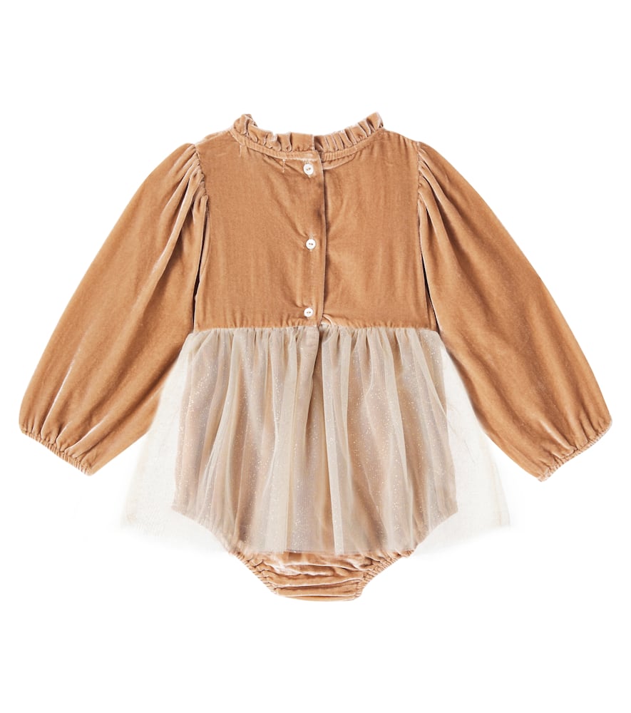 Bebe Organic Nyssa Velvet And Tulle Bodysuit In Sand