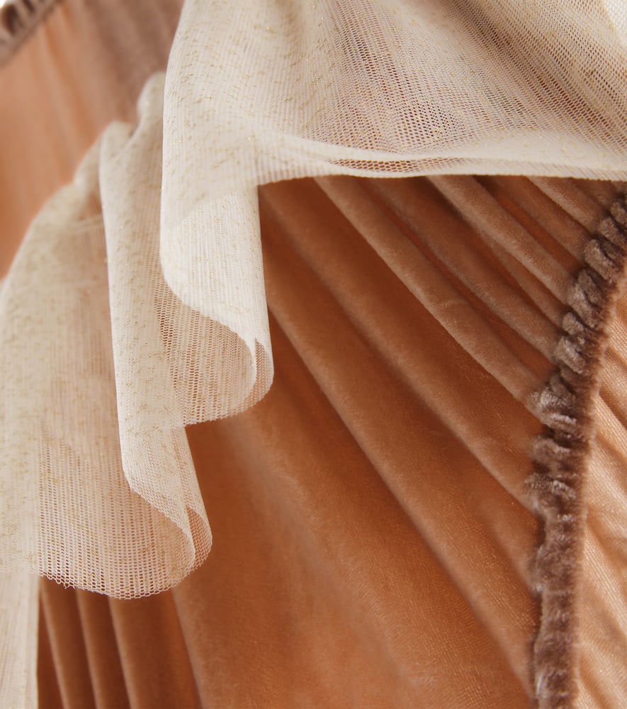 Bebe Organic Nyssa Velvet And Tulle Bodysuit In Sand