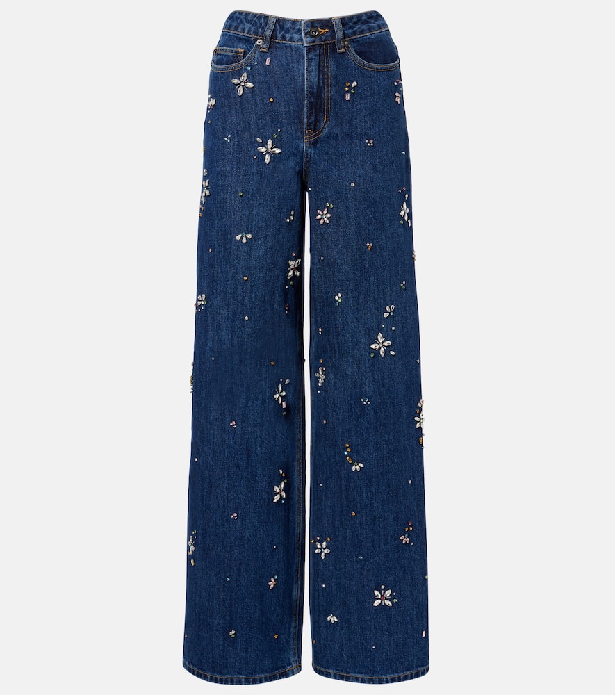 Embellished low-rise wide-leg jeans