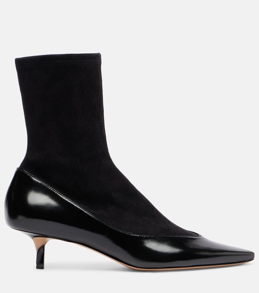 Jacquemus Tourni Leather And Suede Ankle Boots In Black