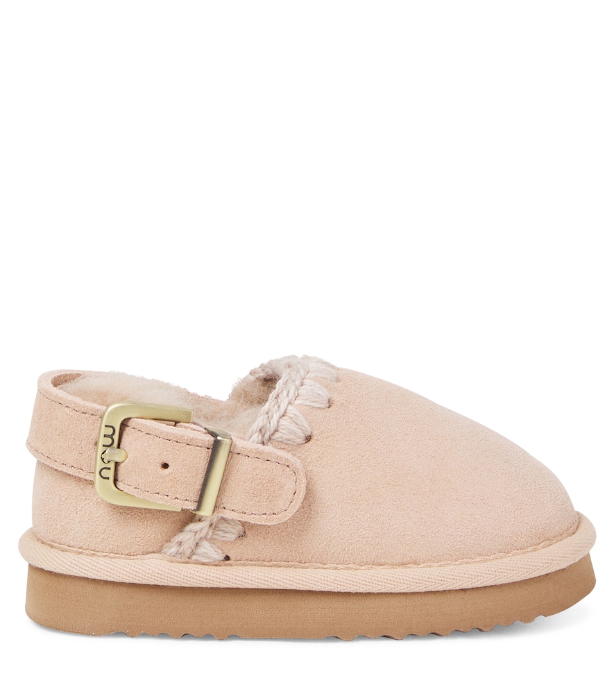  Mou Kids Mou Kids Embroidered Shearling-lined Suede Clogs 