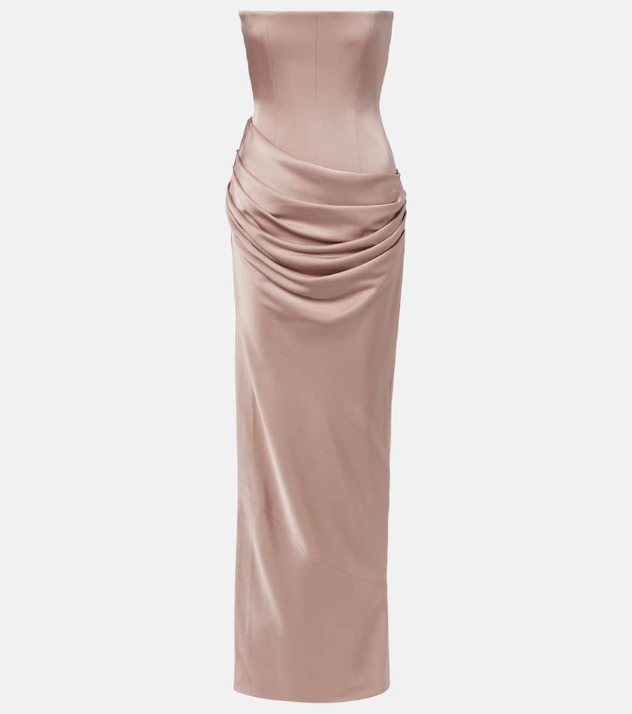 Alex Perry Draped Satin Corset Gown In Sand
