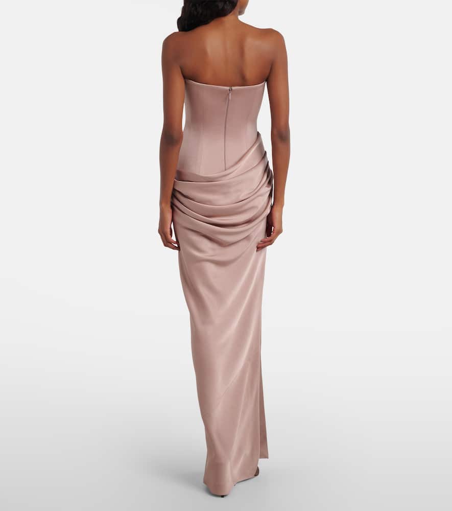 Alex Perry Draped Satin Corset Gown In Sand