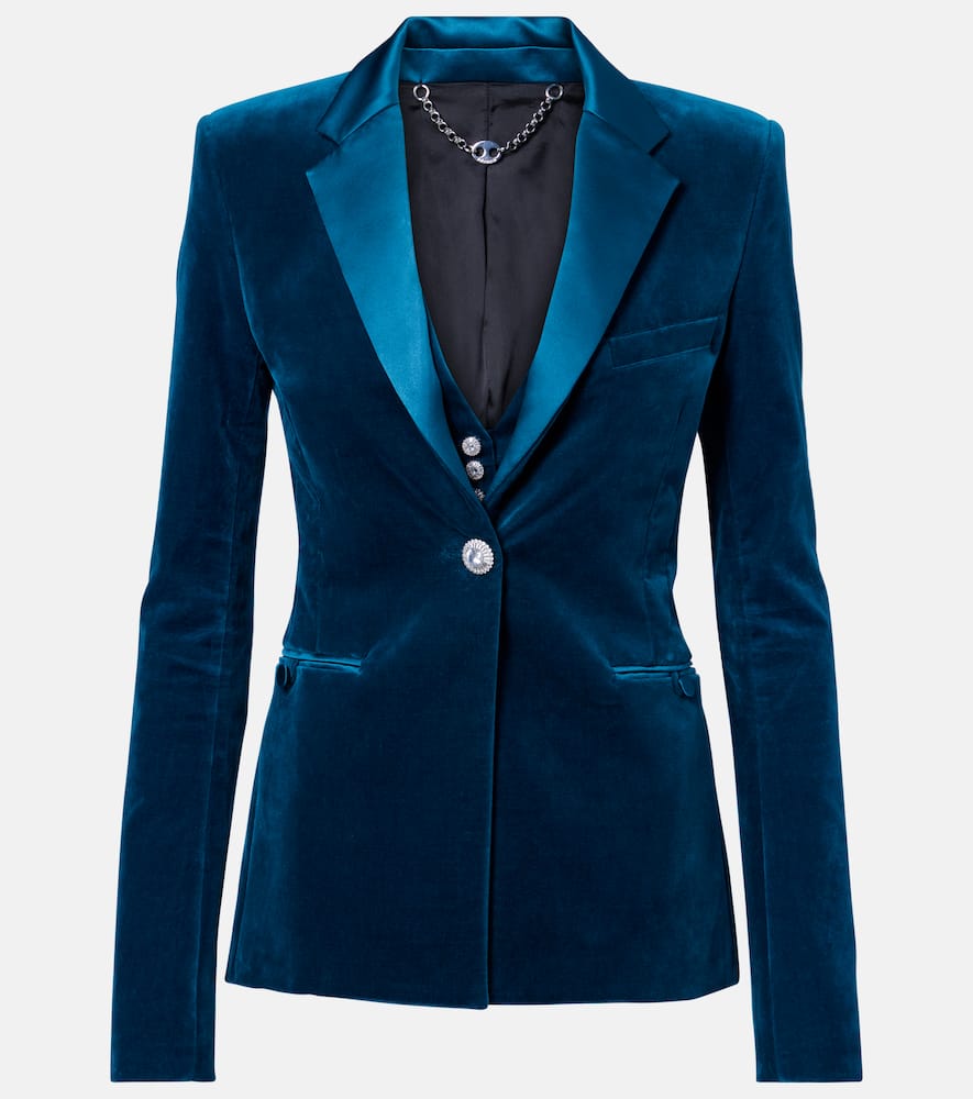 Rabanne Cotton-blend Velvet And Satin Blazer In Blue