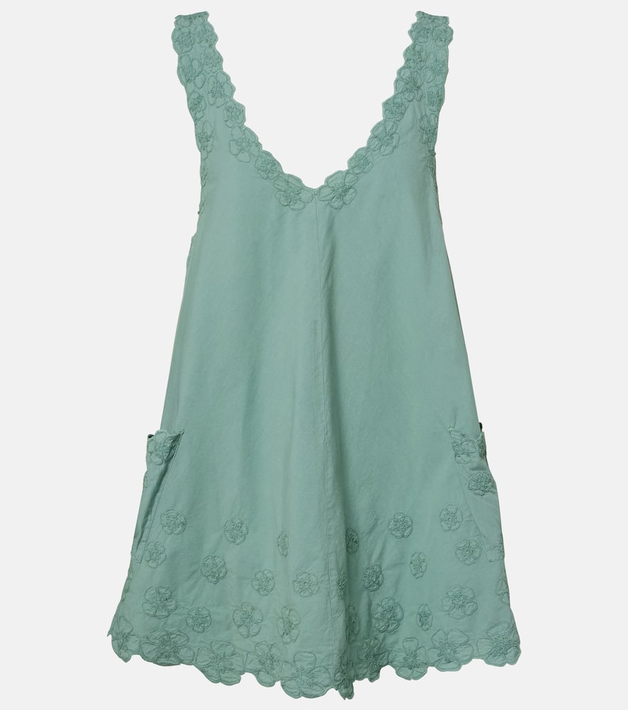 Juliet Dunn Embroidered Cotton Poplin Minidress In Green