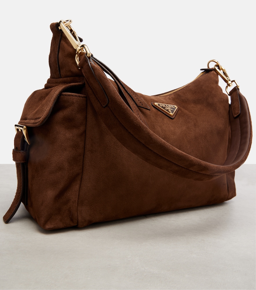Prada Large Explore Leather Shoulder Bag In Brown