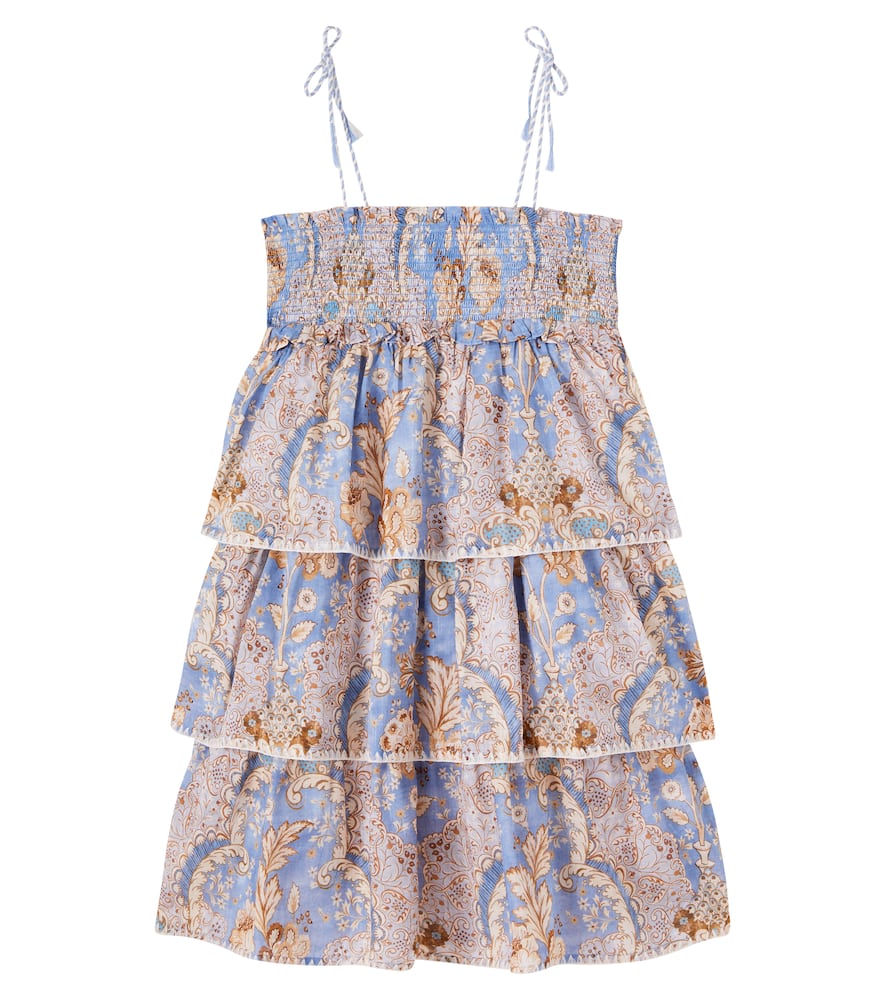 Zimmermann Kids' Daylight Floral Tiered Denim Dress In Multi