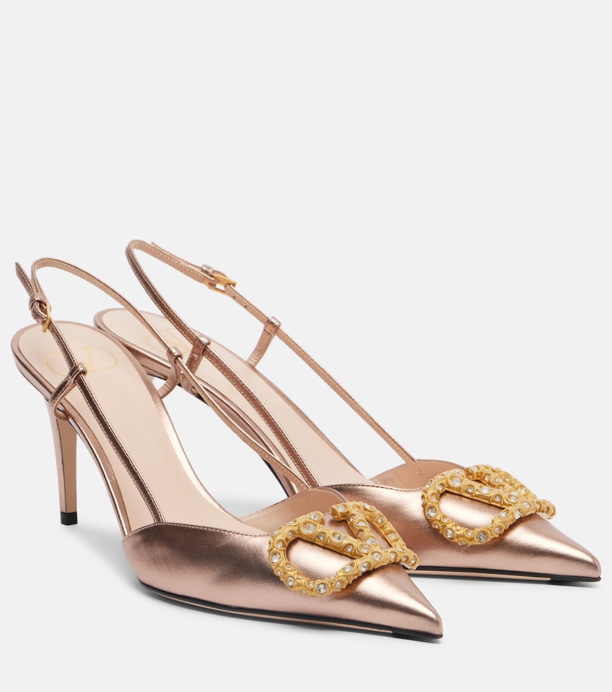 Valentino Garavani VLogo metallic leather slingback pumps