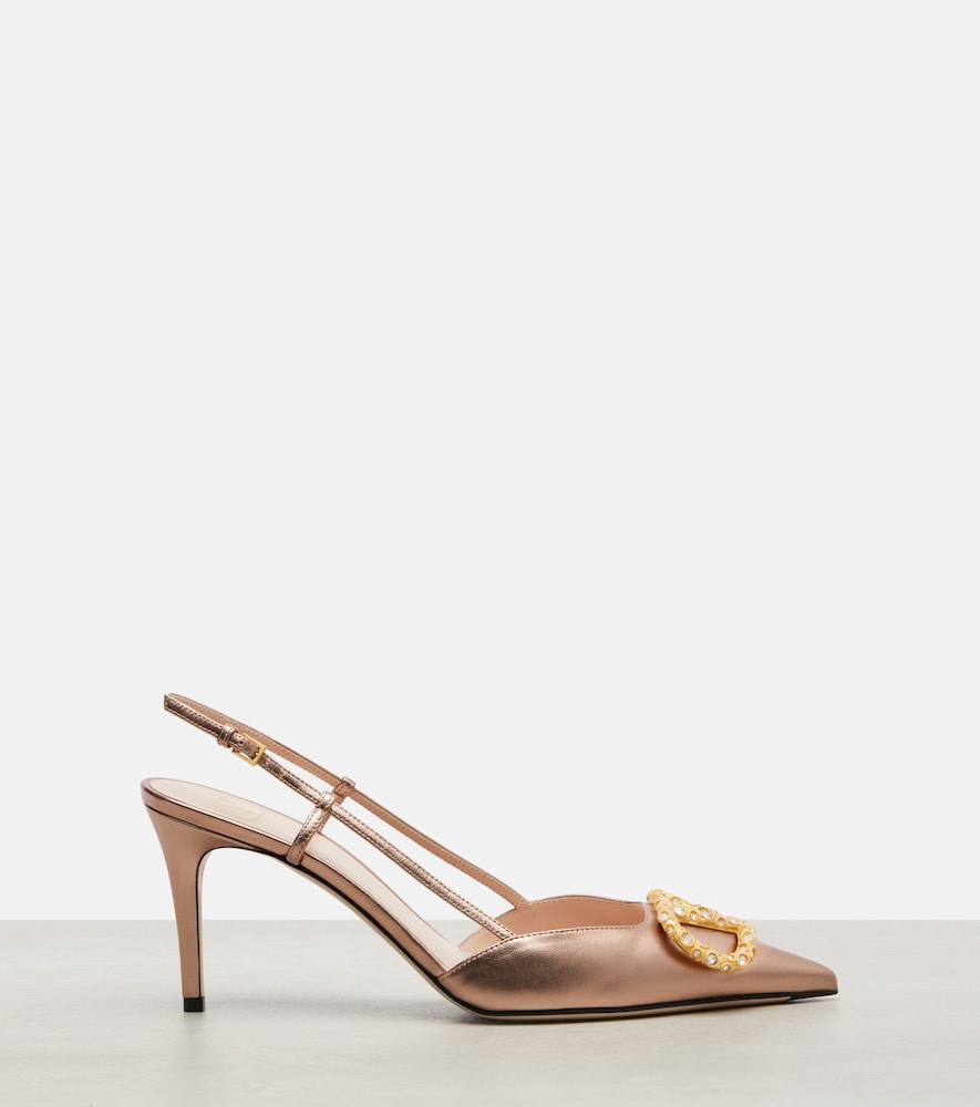  Valentino Garavani Valentino Garavani Slingback-pumps Vlogo Aus Metallic-leder 
