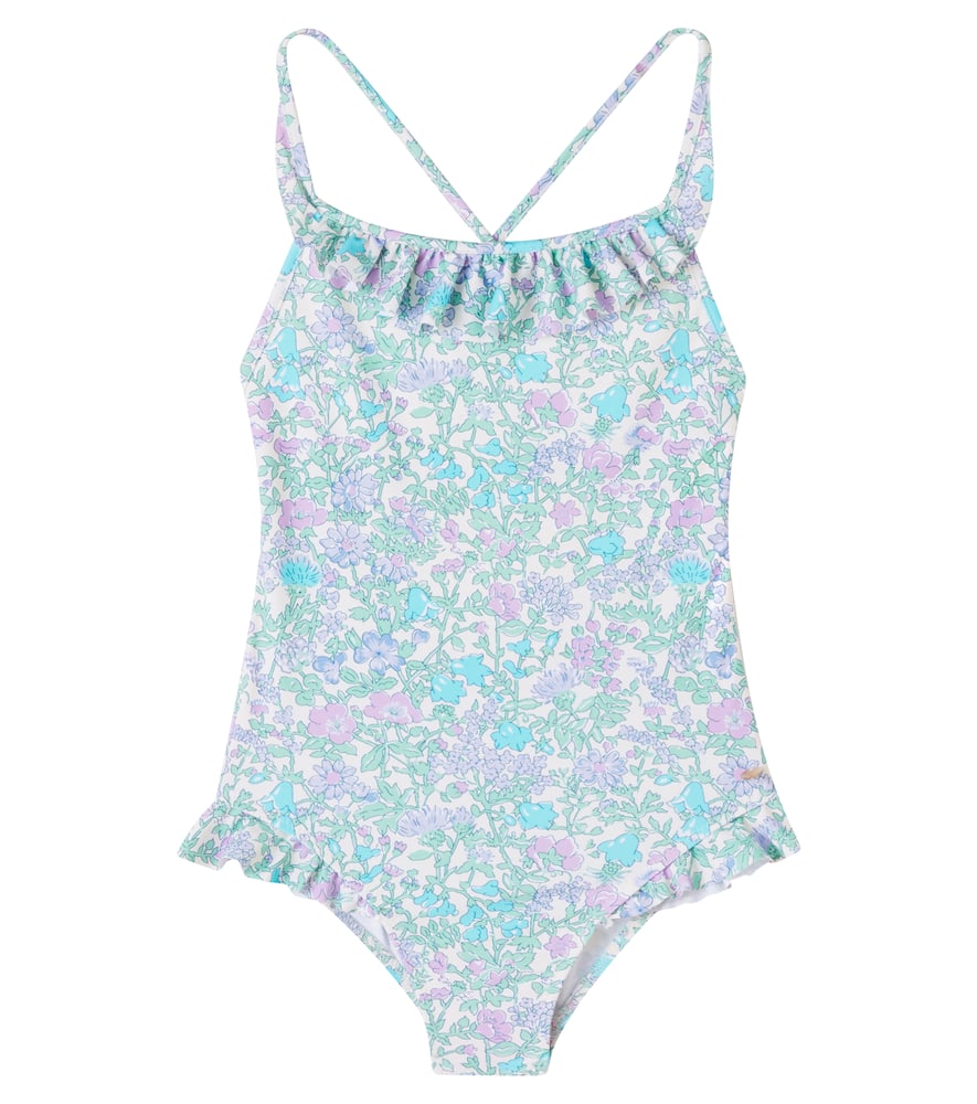 Bonpoint Kids' Lacey Floral Ruffled Swimsuit In Multi