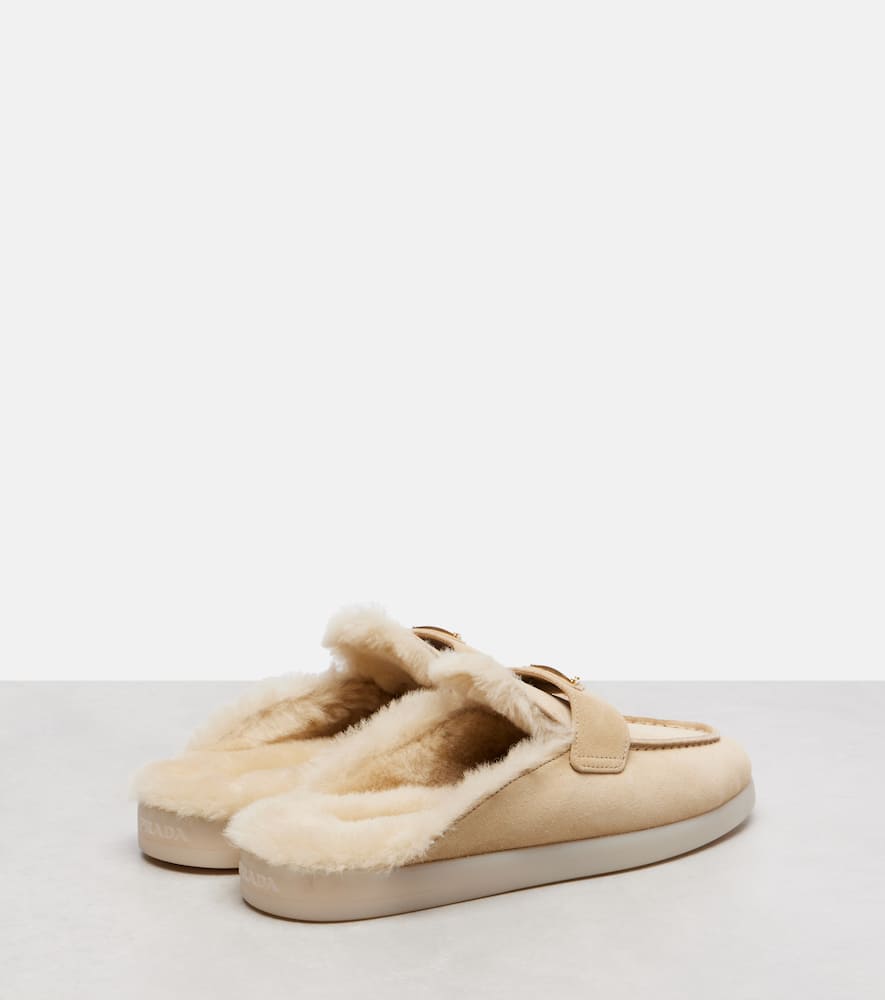 Prada Shearling-lined Suede Mules In Nude