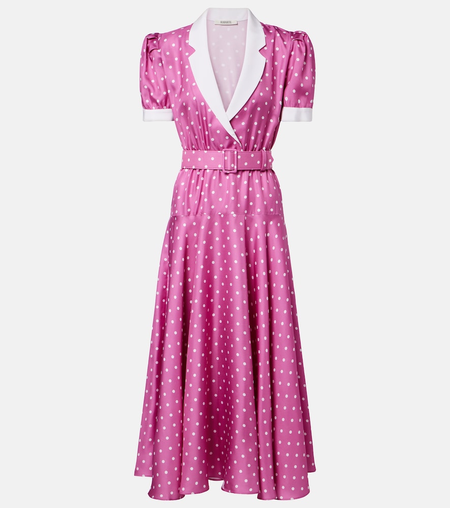 Midikleid aus Seiden-Twill mit Polka-Dots und Gürtel