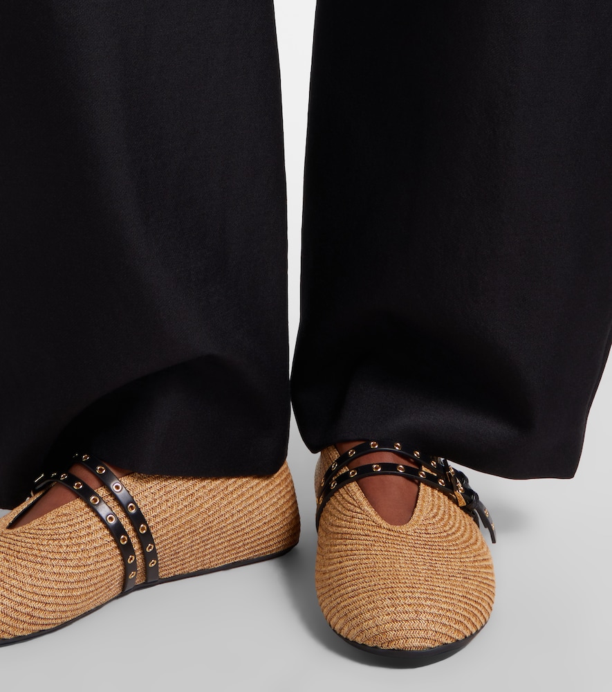 Alaïa Woven leather-trimmed ballet flats