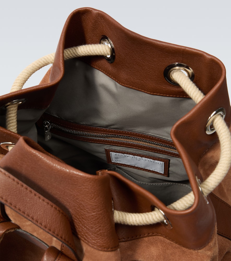  Brunello Cucinelli Brunello Cucinelli Leather-trimmed Suede Backpack 