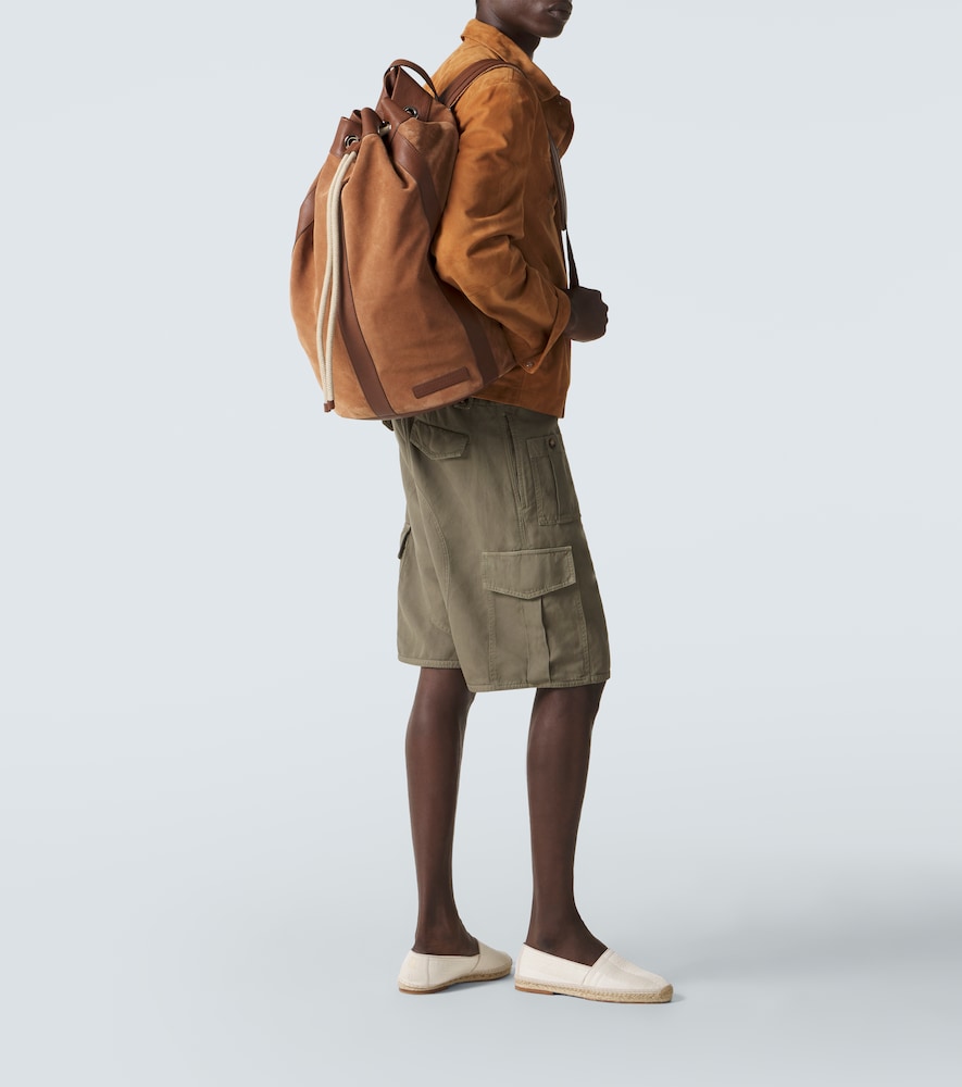  Brunello Cucinelli Brunello Cucinelli Leather-trimmed Suede Backpack 