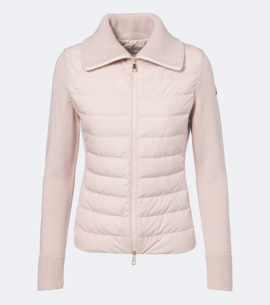 Moncler Women's Pink Down-Paneled Virgin Wool Cardigan UK Size 10 - Mytheresa