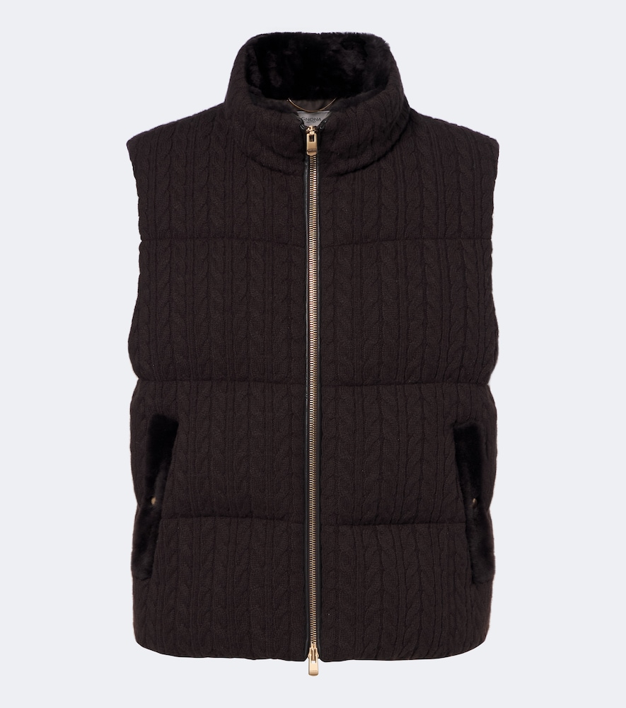 Gilet imbottito in cashmere a trecce
