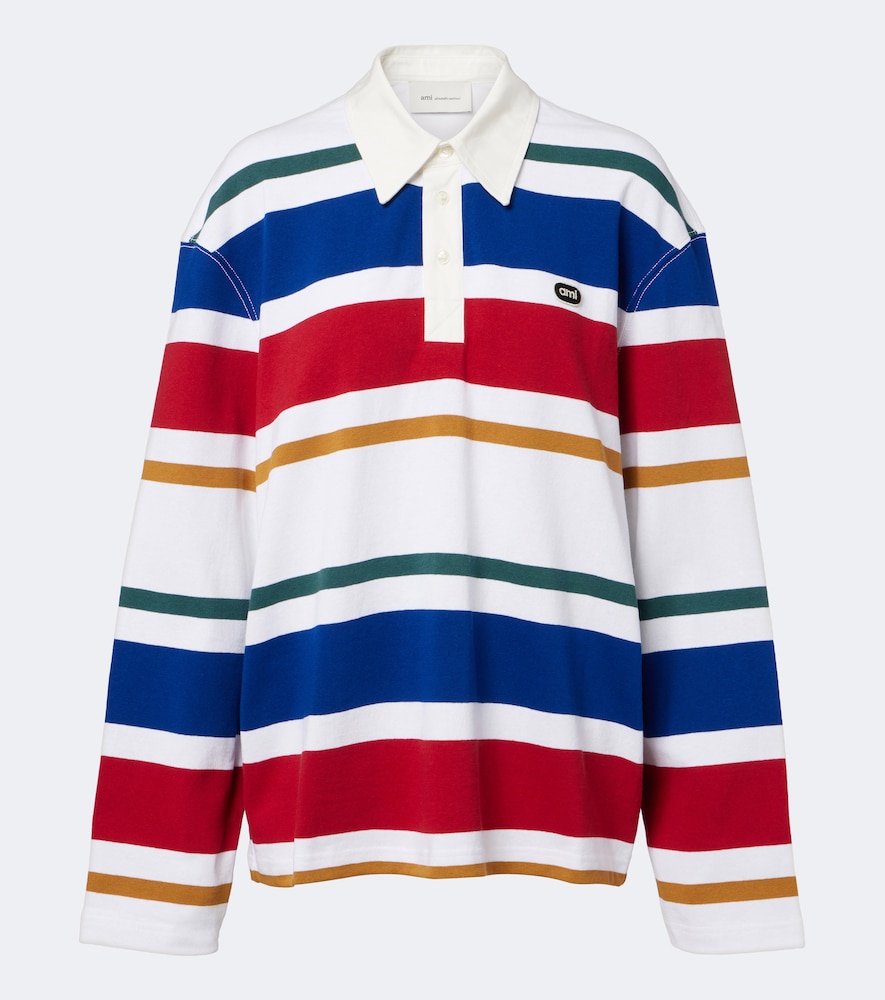 Ami Alexandre Mattiussi Striped Oversized Cotton Polo Shirt In Multicoloured
