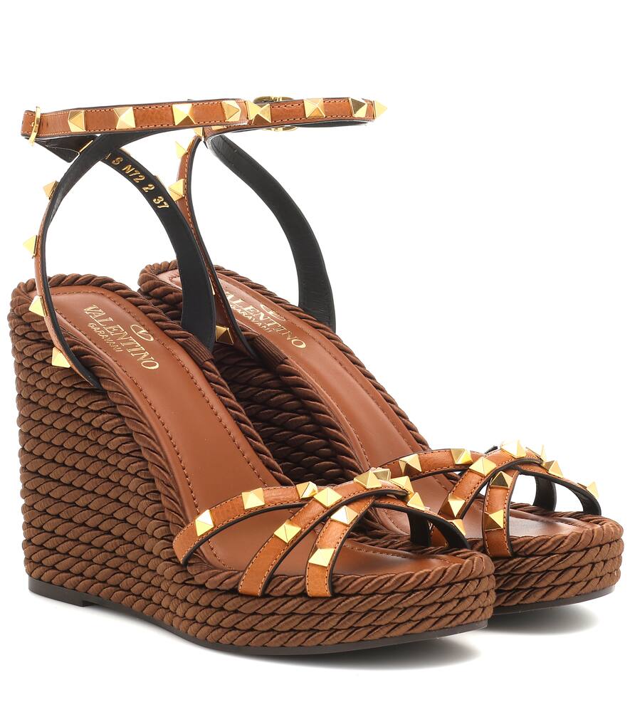 valentino garavani torchon leather wedge sandals