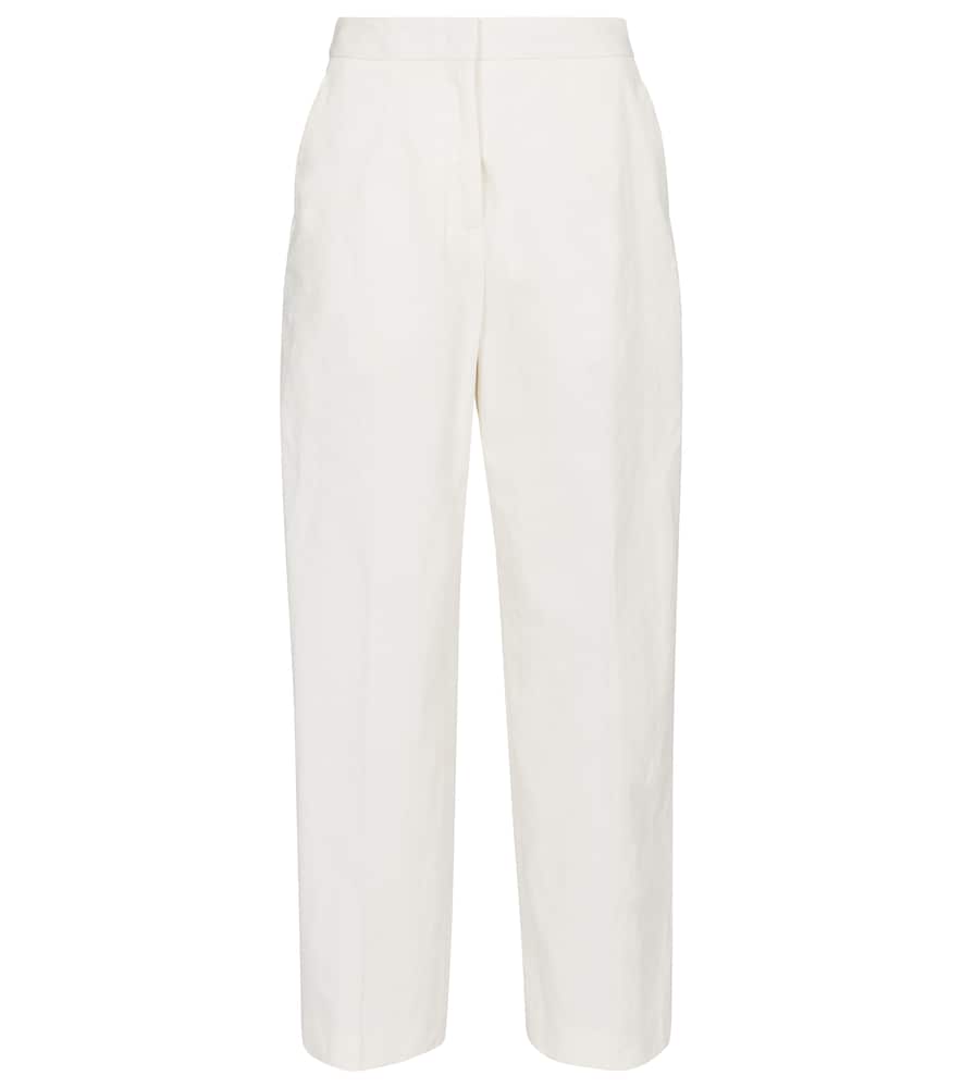 JIL SANDER HIGH-RISE STRAIGHT COTTON-BLEND PANTS,P00552593