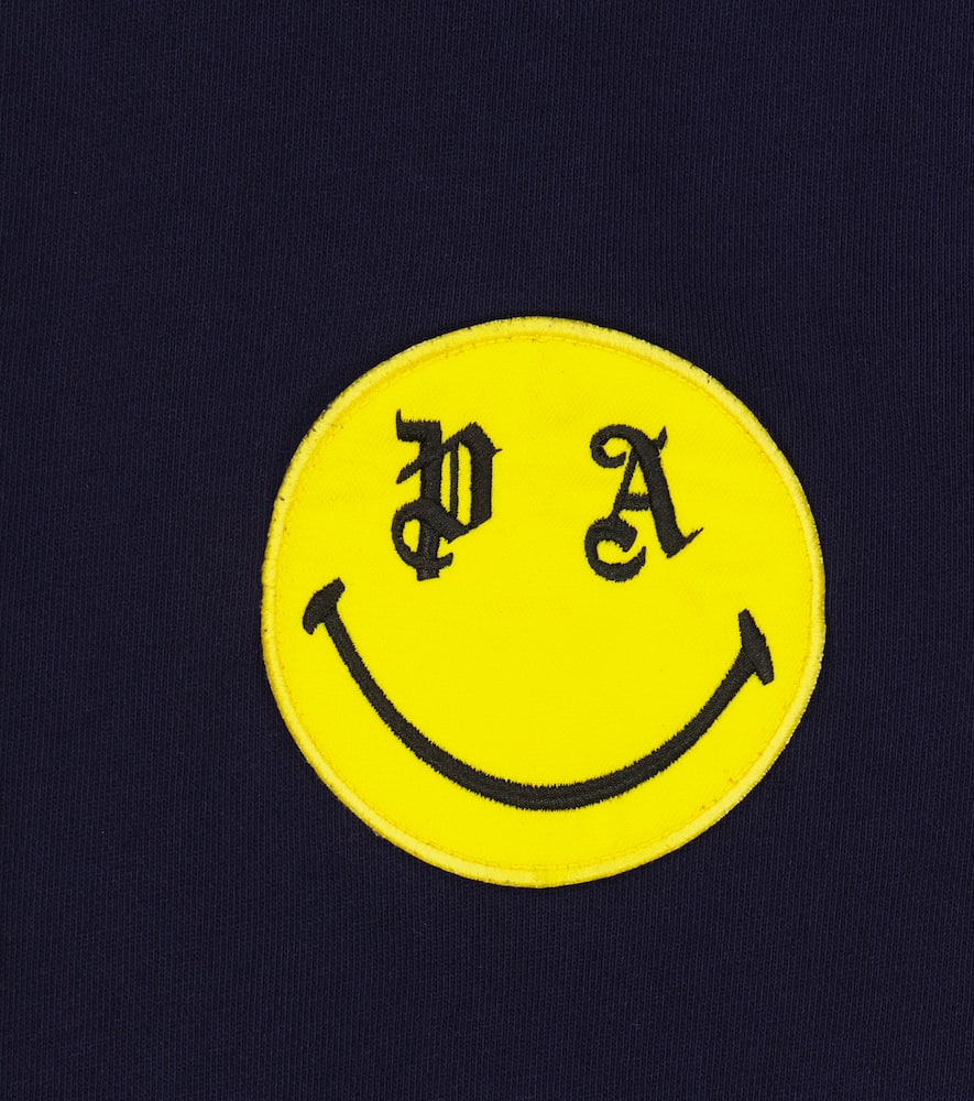 Palm Angels Logo Cotton Jersey Sweatpants In Navy Blue Lemon