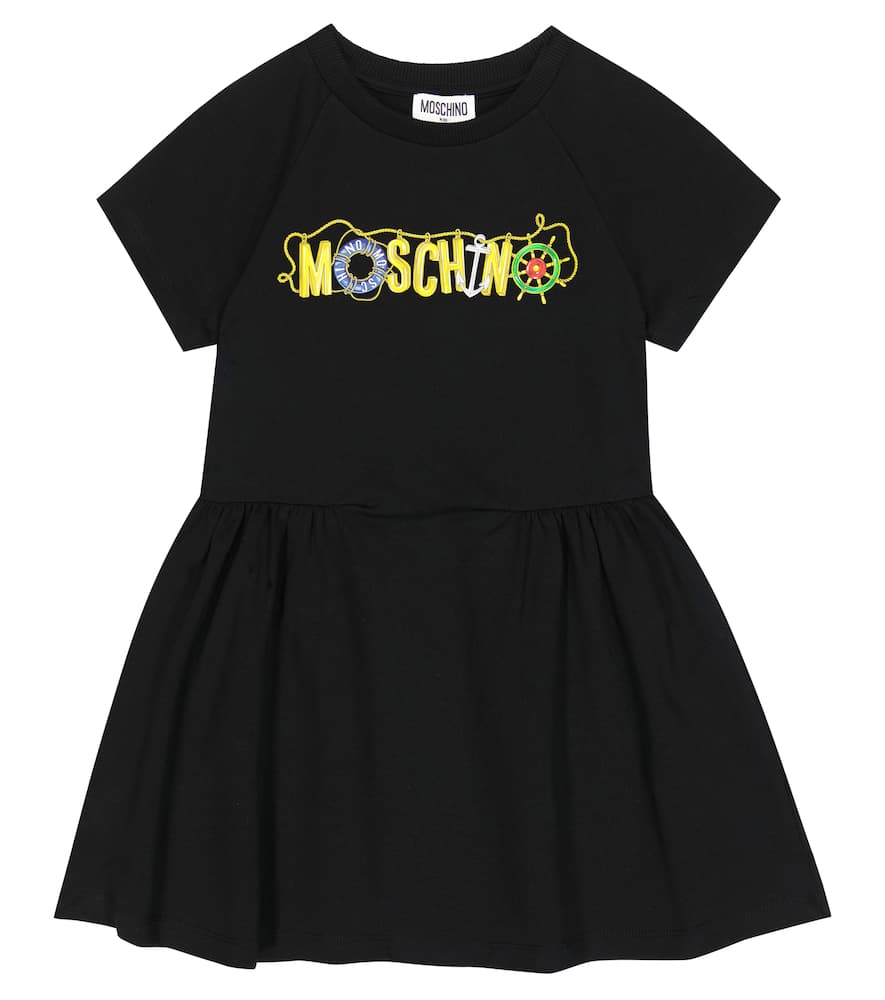 Moschino Kids' Logo Cotton-blend Jersey Dress In Black