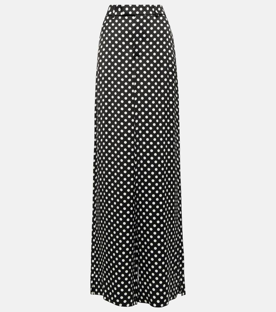 Saint Laurent Polka-dot Satin Pants In Noir Craie