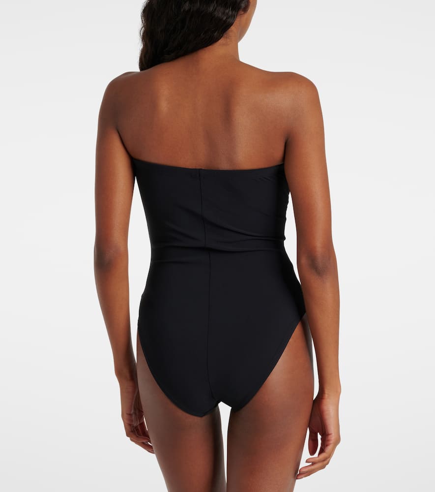 Shop Karla Colletto Tess Floral-appliqué Strapless Swimsuit In Black White