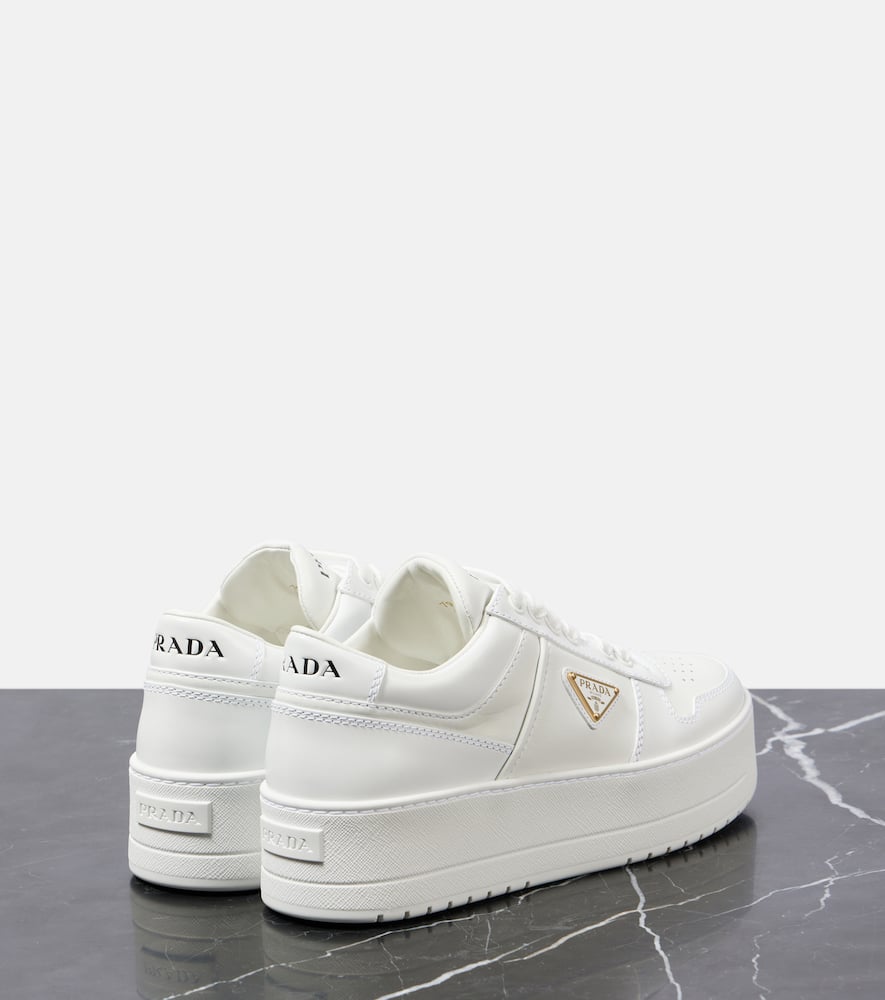 Prada Downtown Bold Leather Platform Sneakers In White
