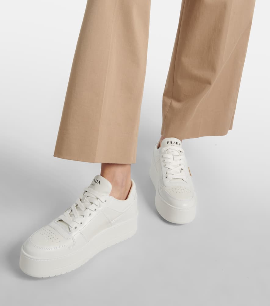 Prada Downtown Bold Leather Platform Sneakers In White