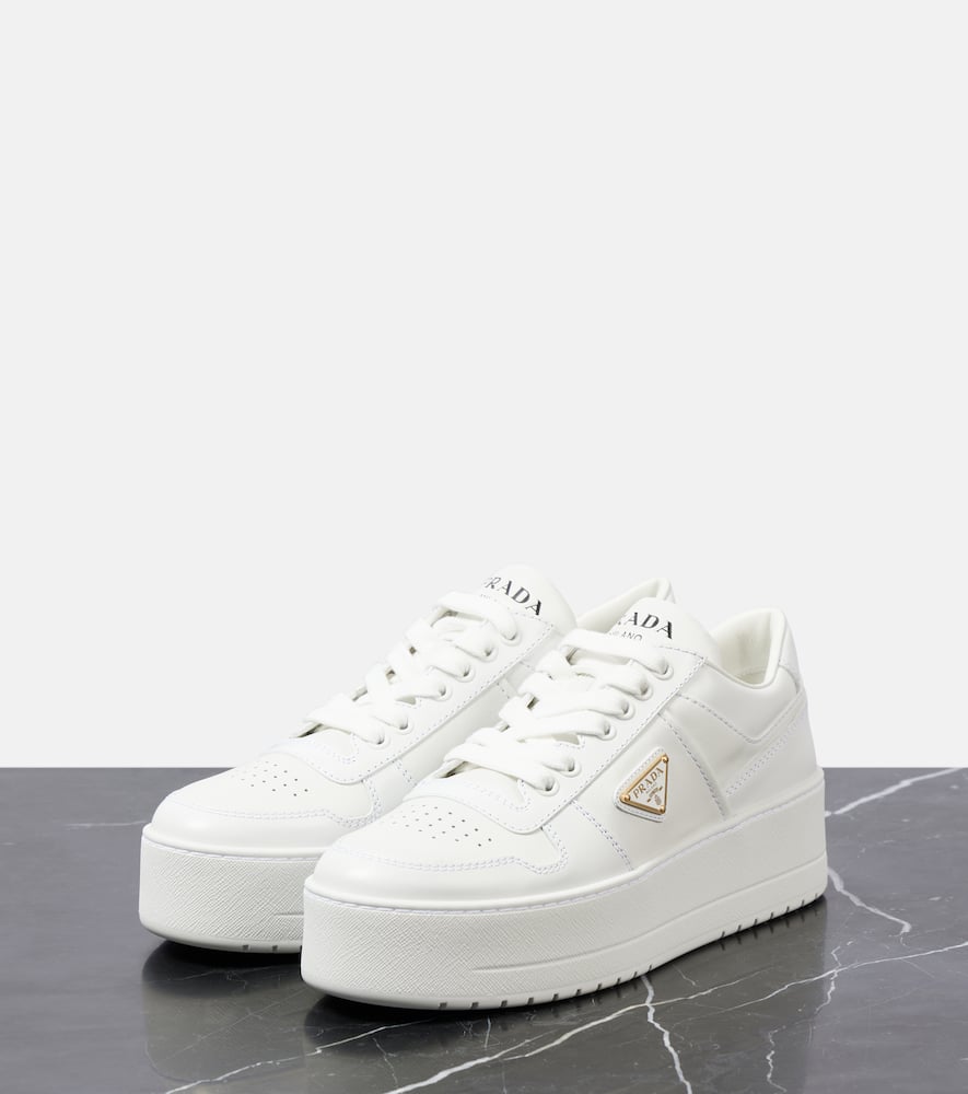 Prada Downtown Bold Leather Platform Sneakers In White