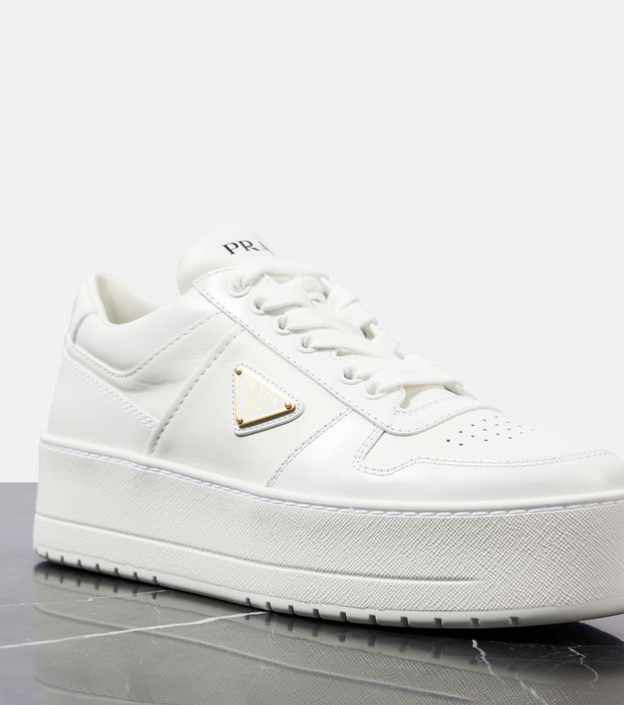 Prada Downtown Bold Leather Platform Sneakers In White