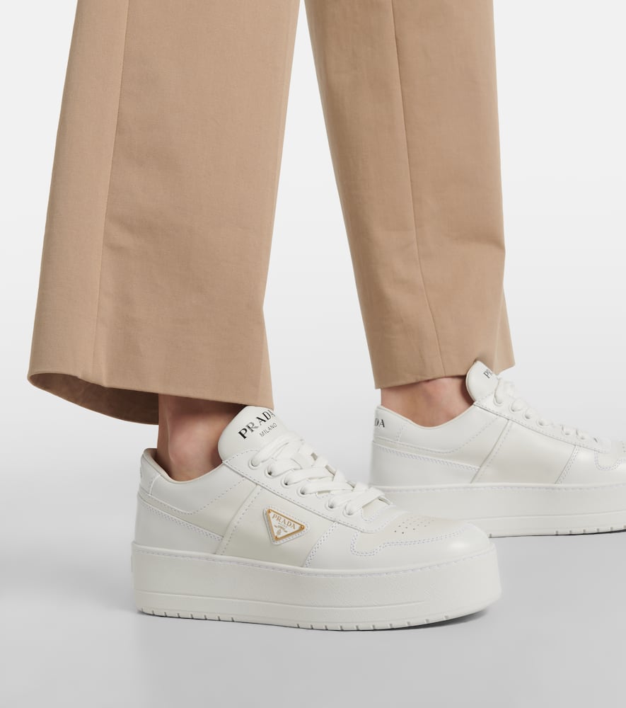 Prada Downtown Bold Leather Platform Sneakers In White
