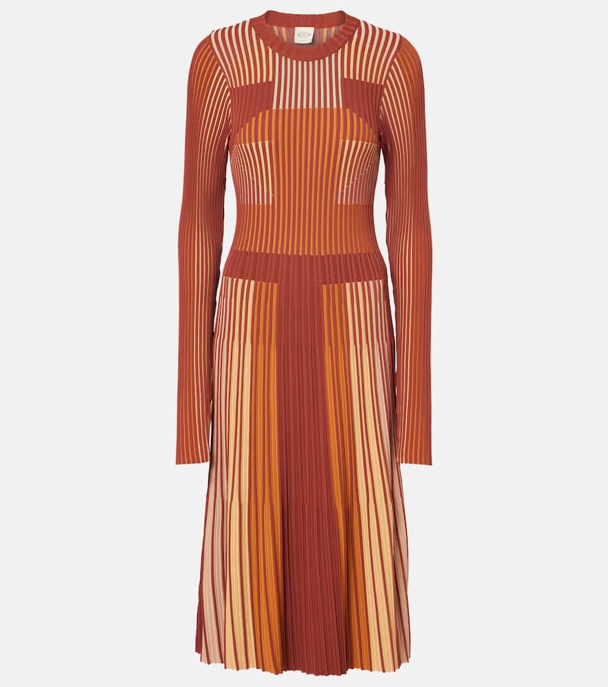 Striped plissé midi dress
