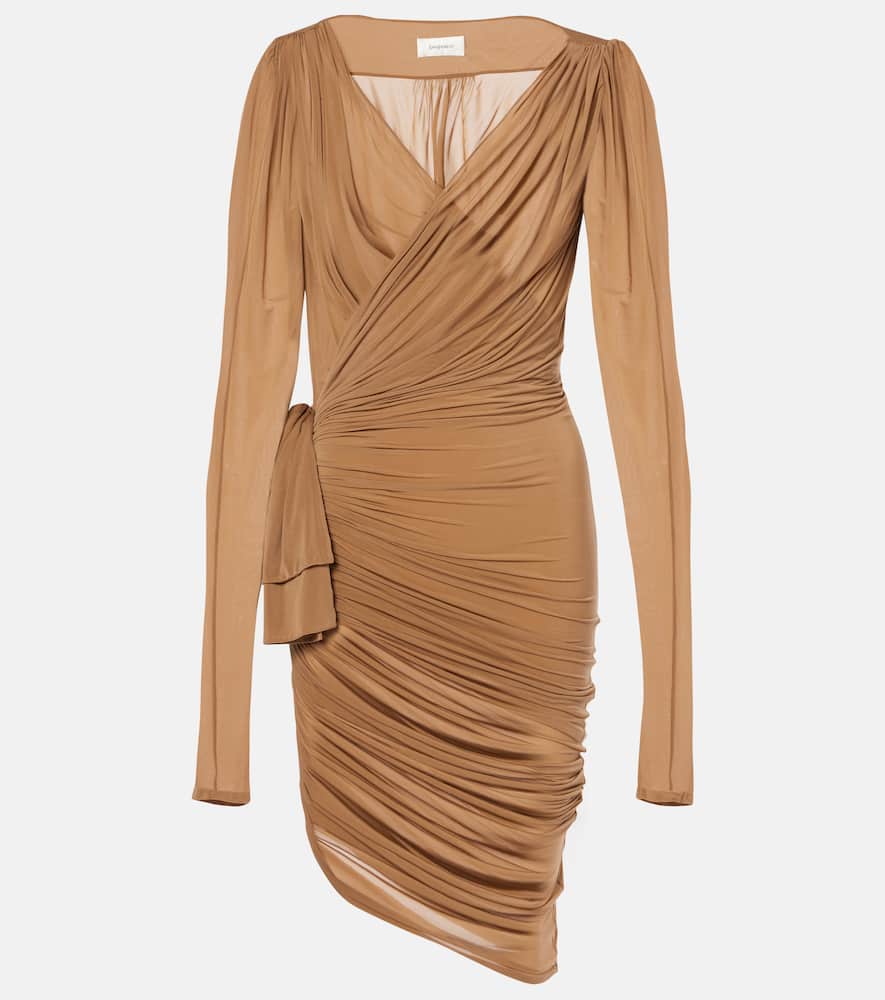 Gathered sheer jersey midi dress