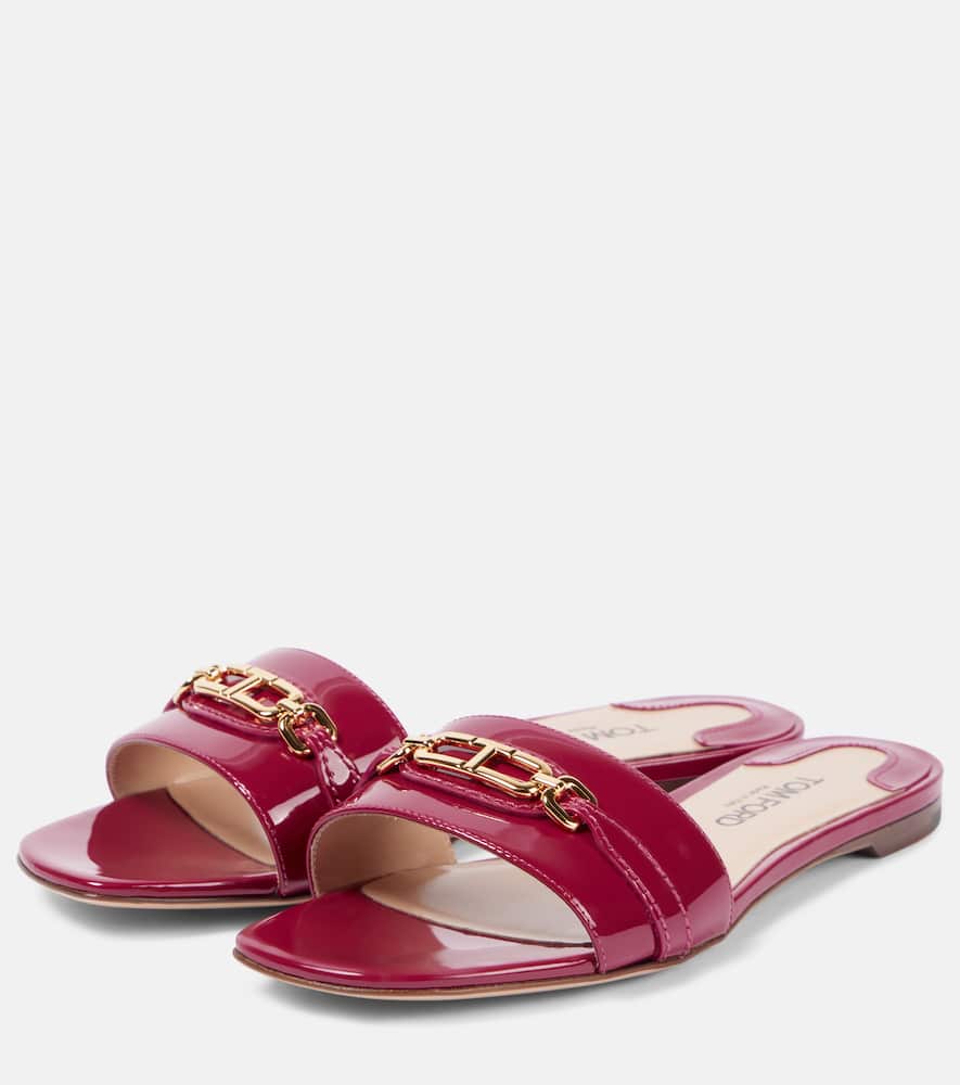 Tom Ford Whitney Stadium T Patent Leather Slides In Burgundy