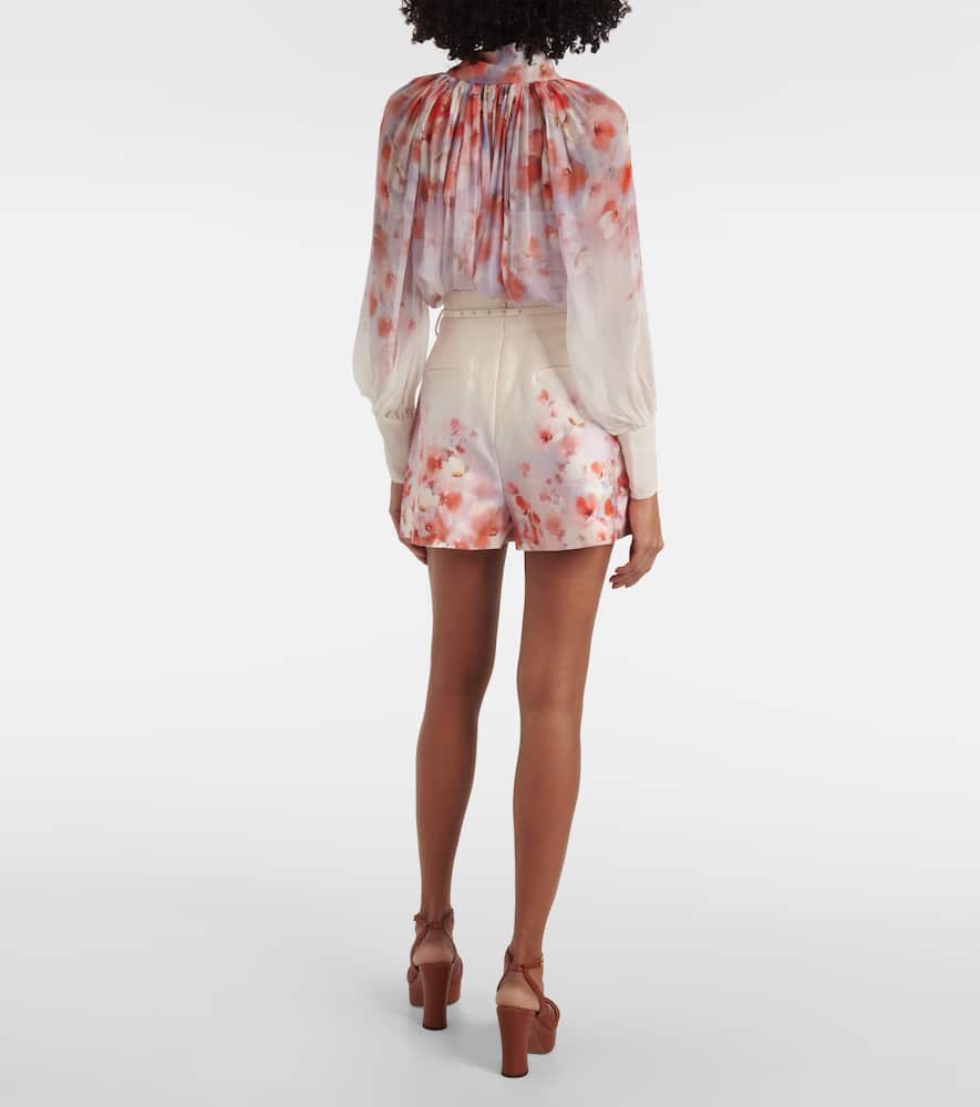 ZIMMERMANN CRUSH FLAT FRONT SILK AND COTTON SHORTS