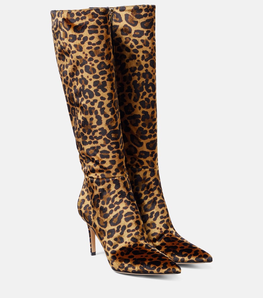 Gianvito Rossi 85 Leopard-print Velvet Knee-high Boots In Brown