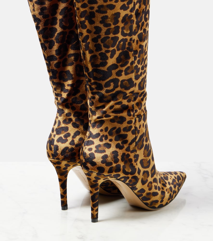 Gianvito Rossi 85 Leopard-print Velvet Knee-high Boots In Brown